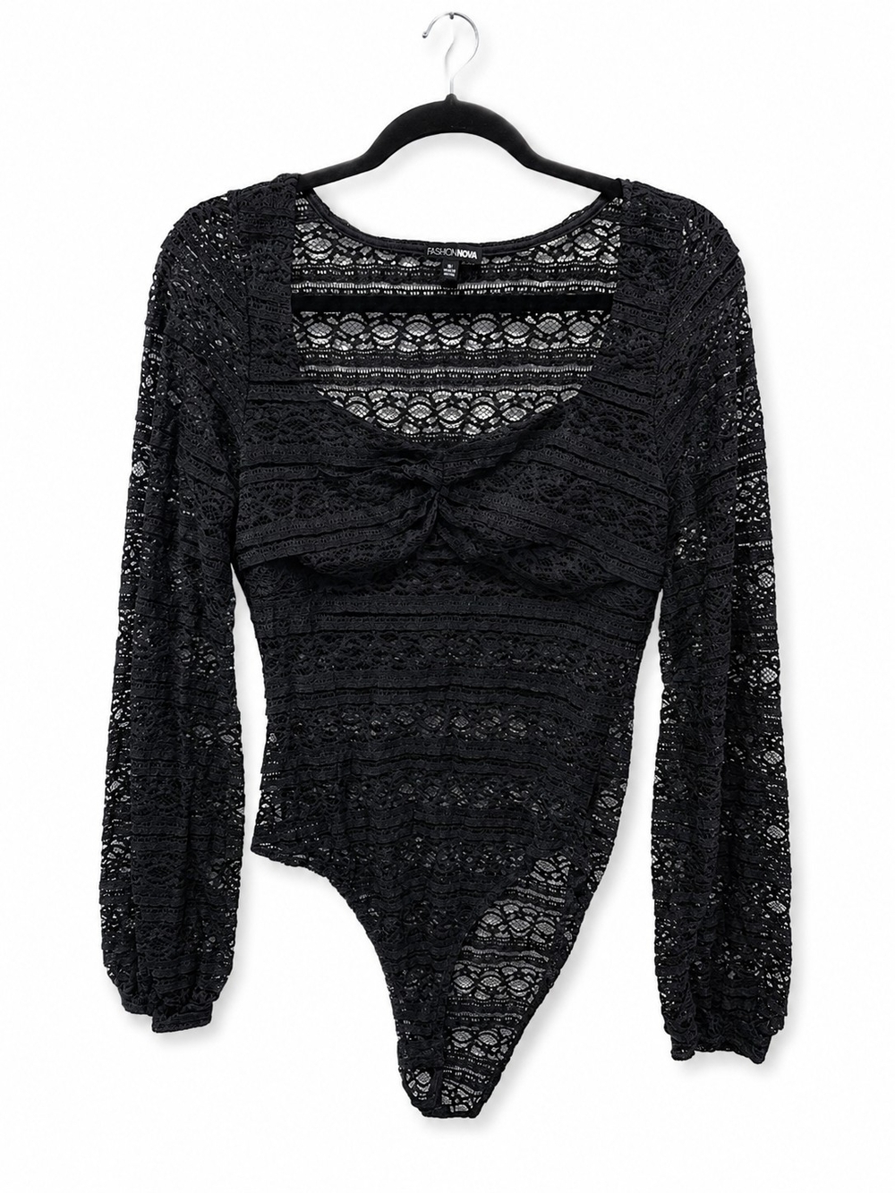 Fashion Nova Black Lace Long Sleeve Bodysuit XL